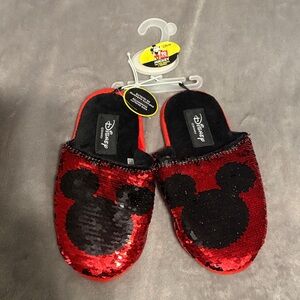 Disney Red and Black Sequin Mickey Mouse Slippers